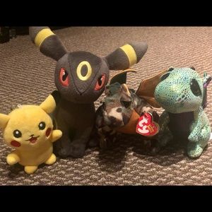 Pokémon & Ty Beanie Baby Plush Lot – Pikachu, Umbreon & Dragons
